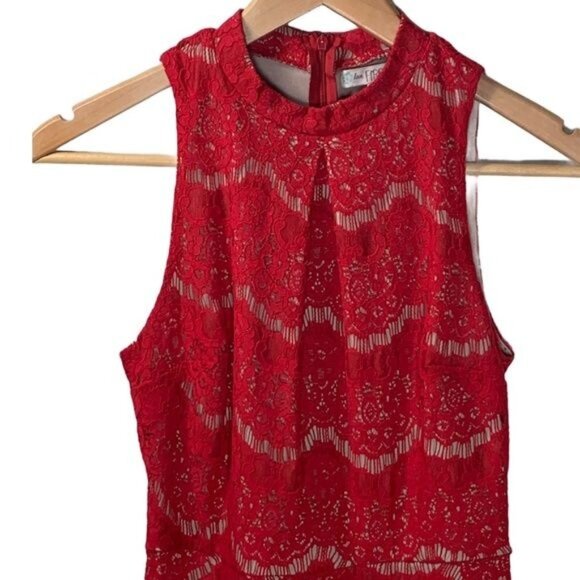 Love Fire Red Lace Fit & Flare Sleeveless Mini Dress Women’s Small - Picture 2 of 10